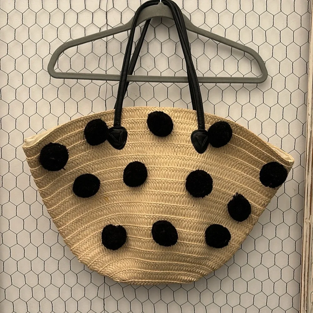 PomPom Straw Tote Bag by Shiraleah